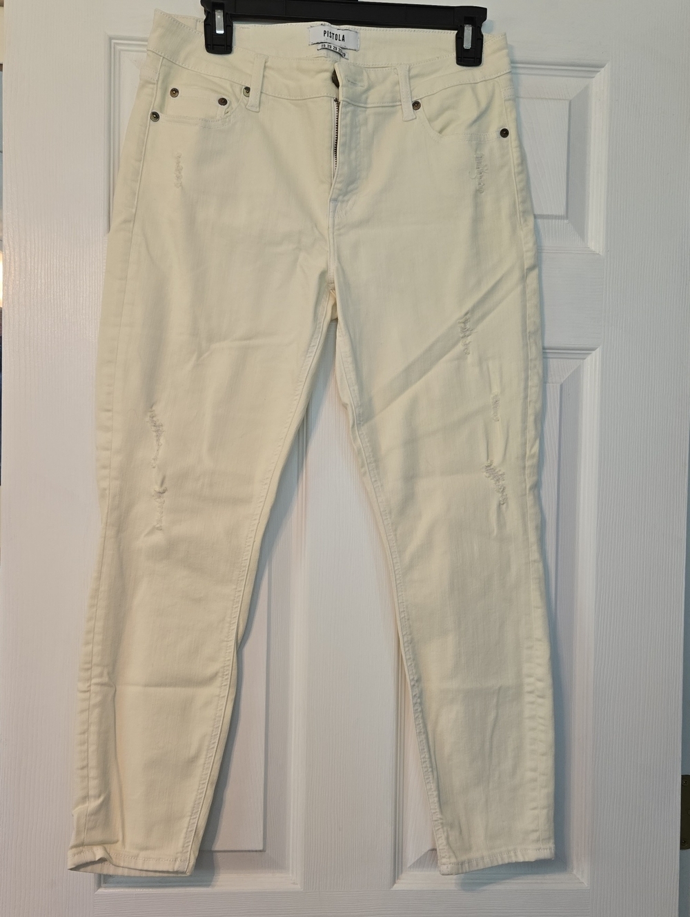 Pistola Women's Cream Skinny Jeans with Subtle Distressing